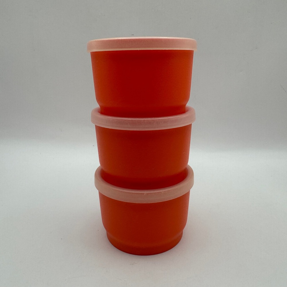 Tupperware Midget Containers Set of 3 Orange Small 2oz Round 1229-12 Vintage